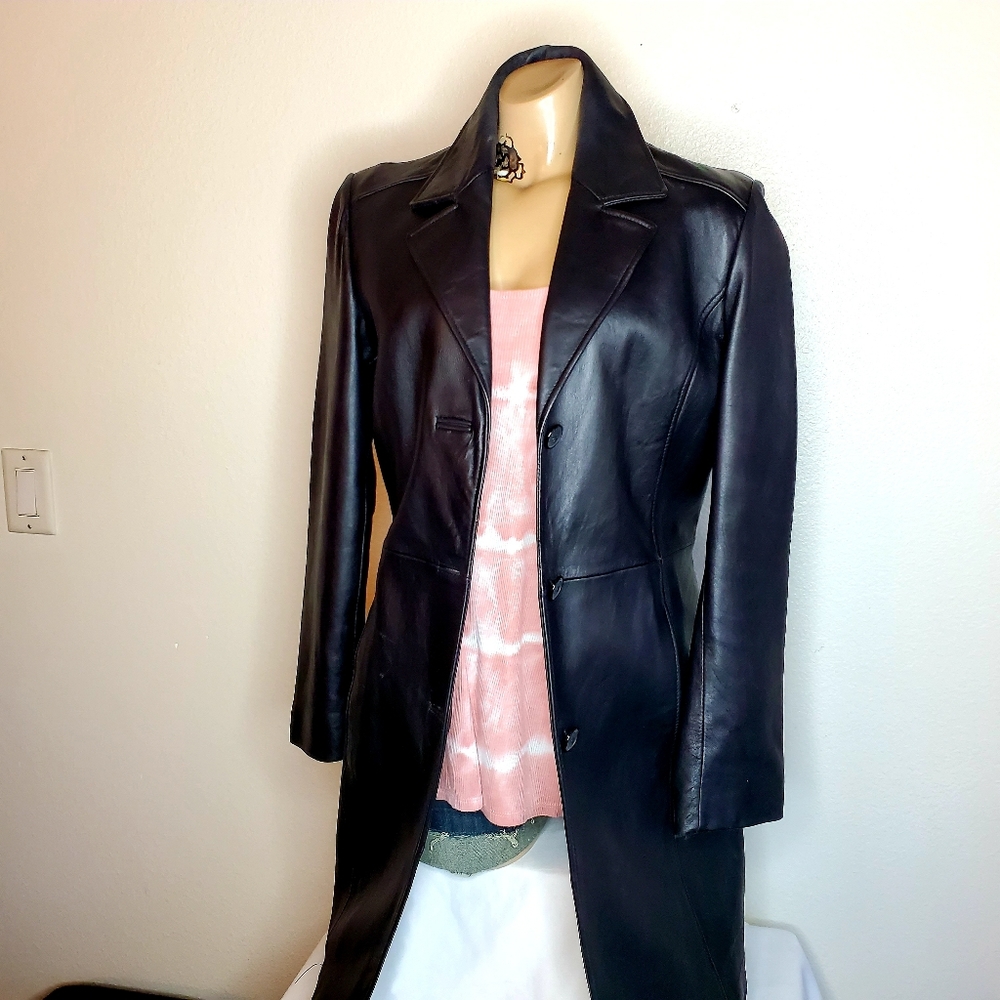 Katina Couture knee length soft leather coat M - Picture 2 of 9